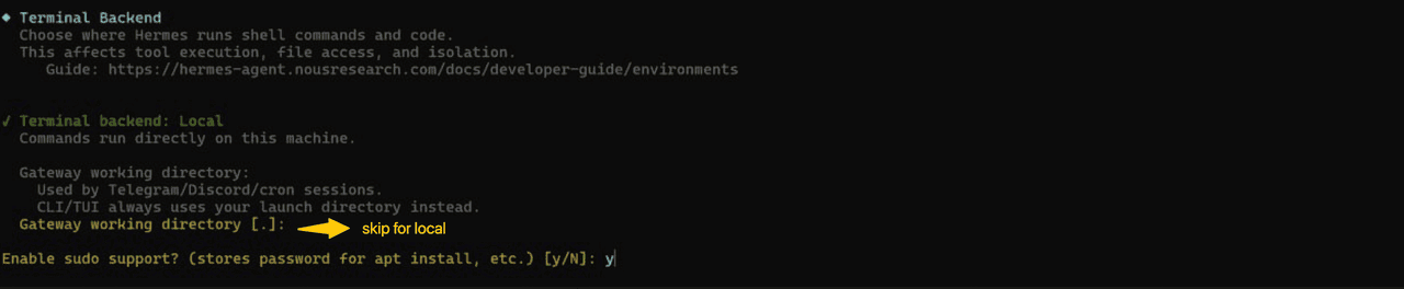 Hermes sudo support prompt